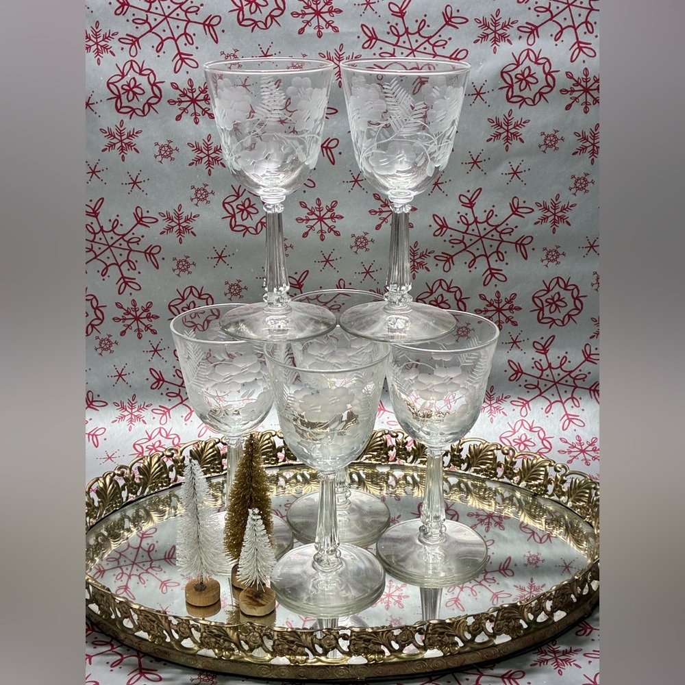 6 Piece Cordial Glasses Tiffin-Rose /Champagne Tower - Picture 2 of 6